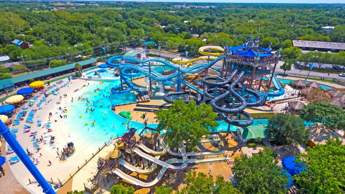Aerial view of Schlitterbahn New Braunfels water park. 