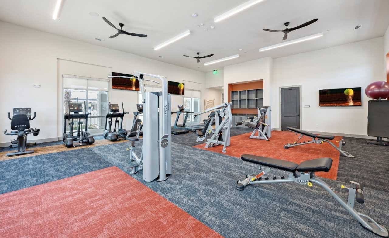 Fully equipped fitness center with machines and free weights