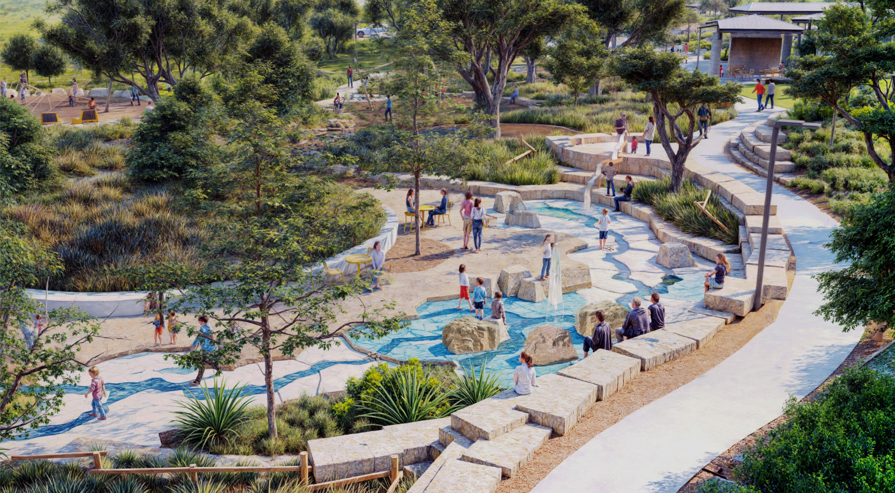 Rendering of pool area at Veramendi Word Park